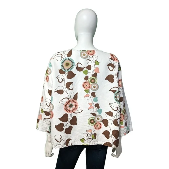 Hot Cotton White Floral Linen Top, XL - Picture 5 of 10